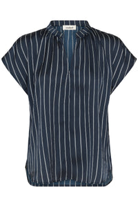 Soaked in Luxury SLLoana Salute Navy Striped V-Neck Top, 30408705