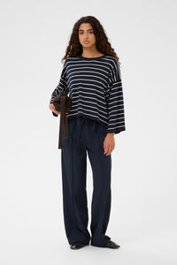 Soaked SlSpina Navy/Cream Striped Cropped Knit