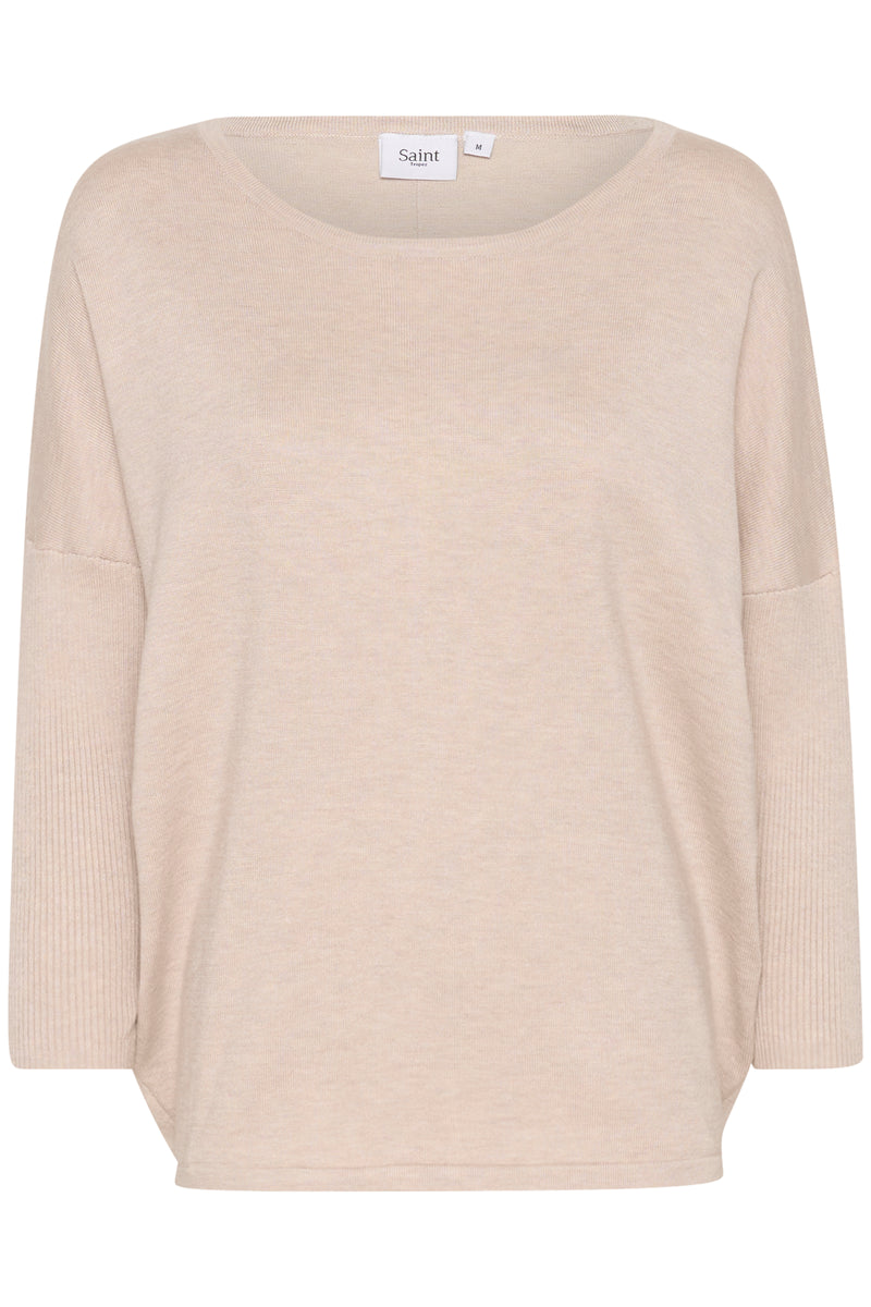 Saint Tropez Mila Beige Melange Round Neck Knit, 30500003