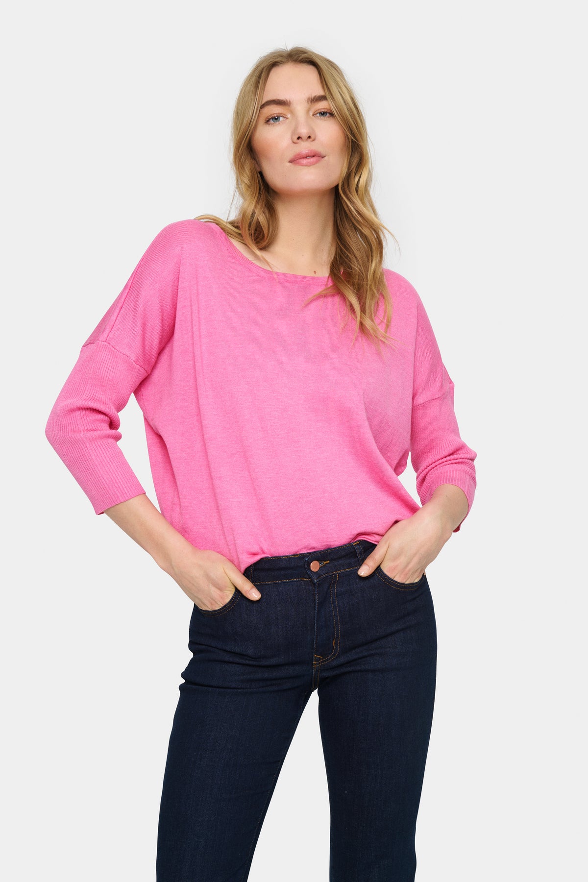 Saint Tropez Mila Pink Cosmos Melange Round Neck Knit, 30500003