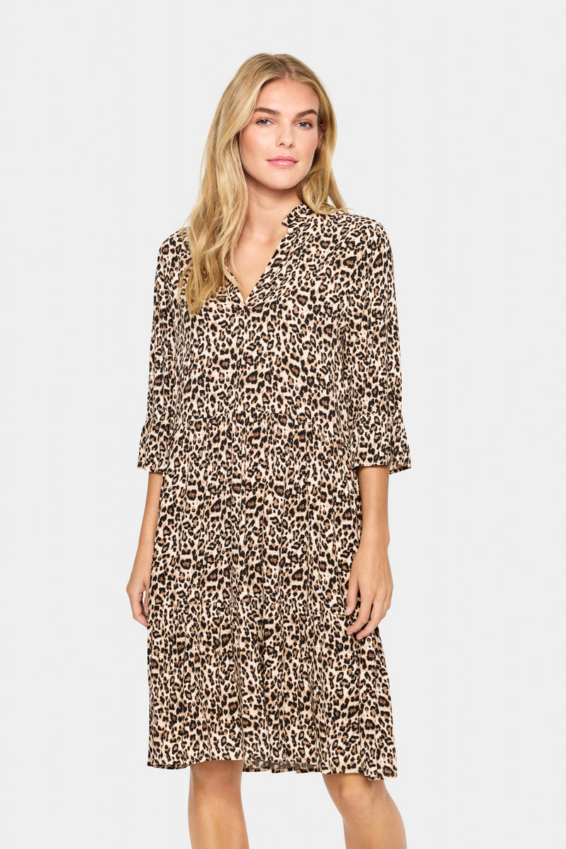 Saint Tropez Eda Black Leopard Print Layered Dress