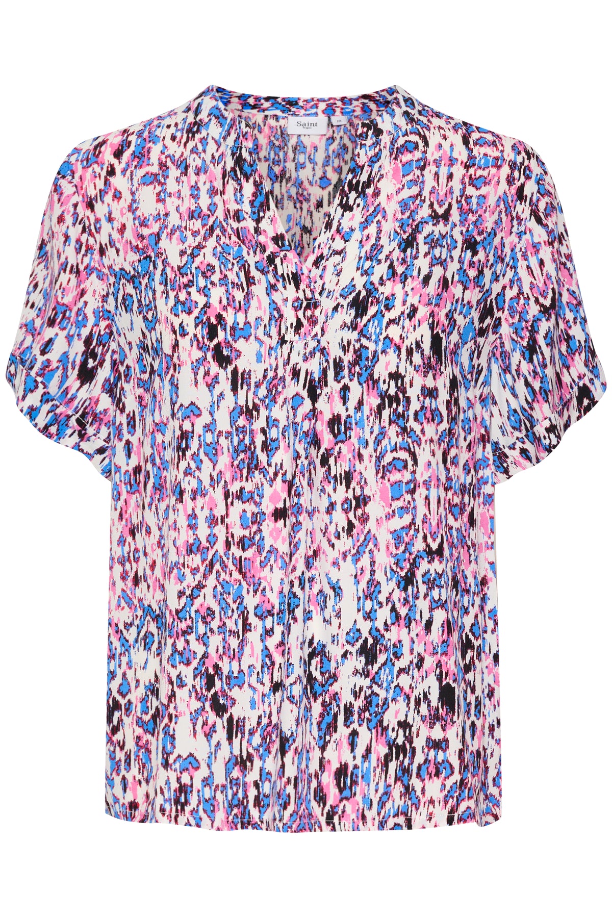 Saint Tropez Agnes Pink Cosmo Ikat Paint Printed Longline Blouse, 30510258