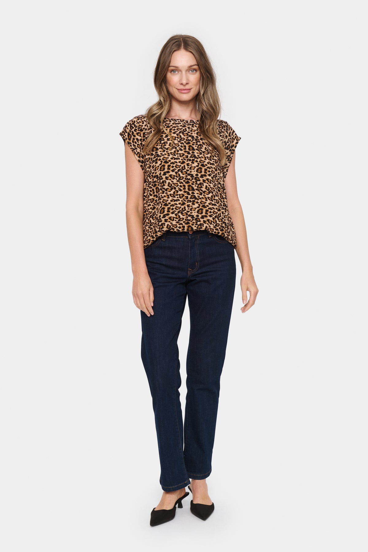 Saint Tropez Blanca Adele Black Leopard Printed Blouse