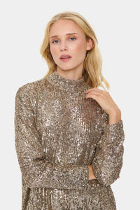 Saint Tropez Reyana Asti Gold Sequin High Neck Oversized Top