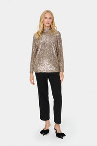 Saint Tropez Reyana Asti Gold Sequin High Neck Oversized Top