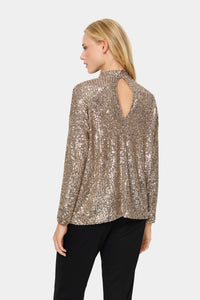 Saint Tropez Reyana Asti Gold Sequin High Neck Oversized Top