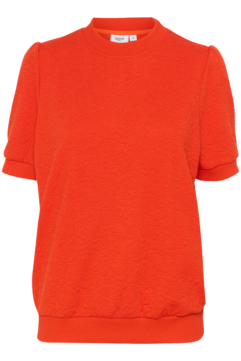 Saint Tropez Andy Poinciana Red Embossed Short Sleeve Sweatshirt