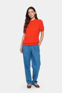 Saint Tropez Andy Poinciana Red Embossed Short Sleeve Sweatshirt