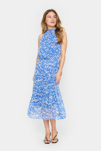 Saint Tropez Elfa Surf Blue Abstract Printed Halterneck Midi Dress