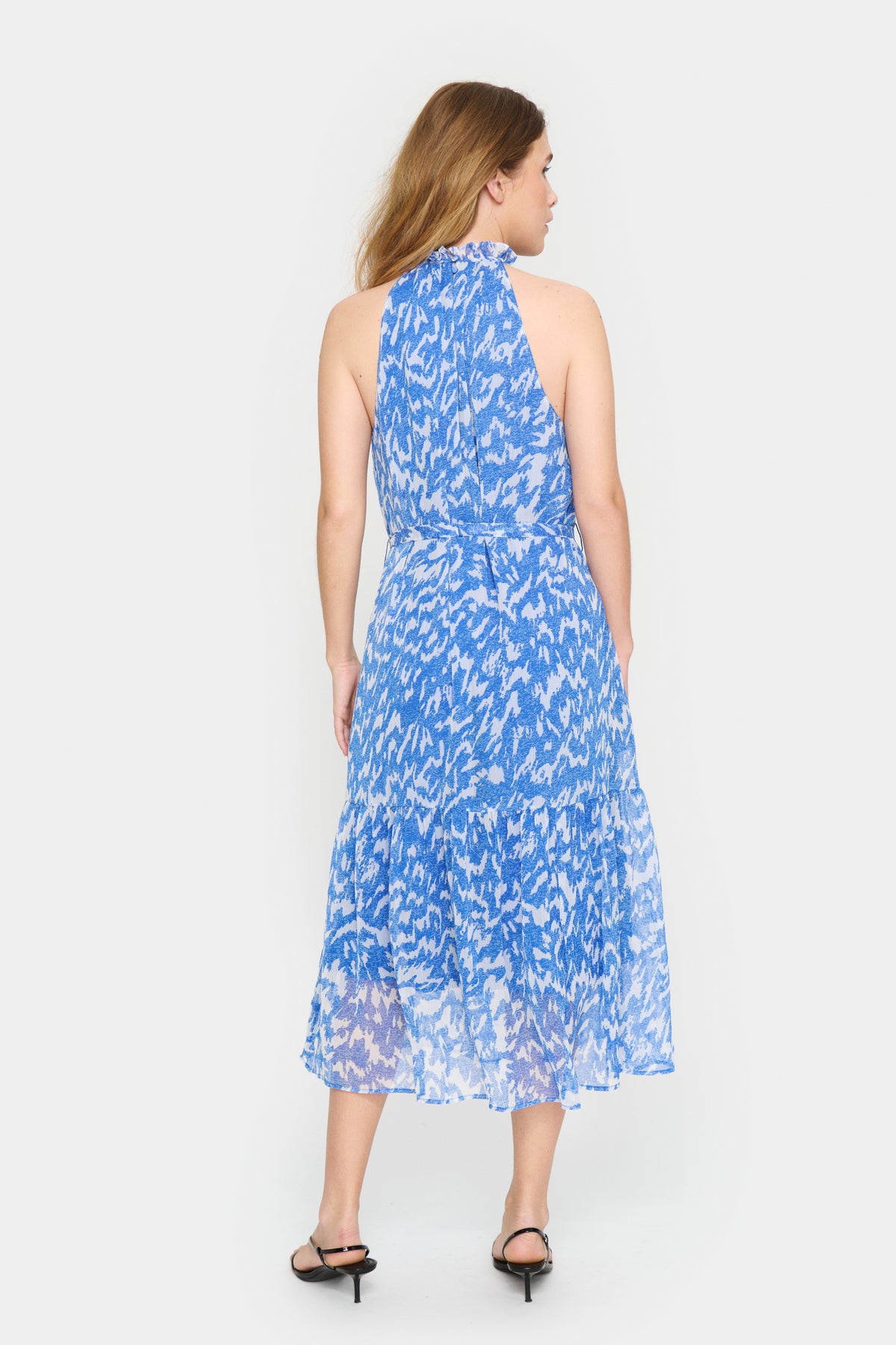 Saint Tropez Elfa Surf Blue Abstract Printed Halterneck Midi Dress