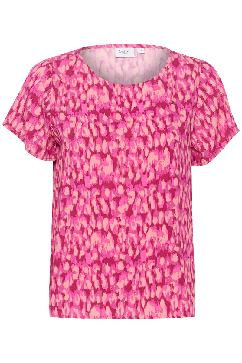 Saint Tropez Fatilde Fuchsia Leopard Print Boxy Fit Top