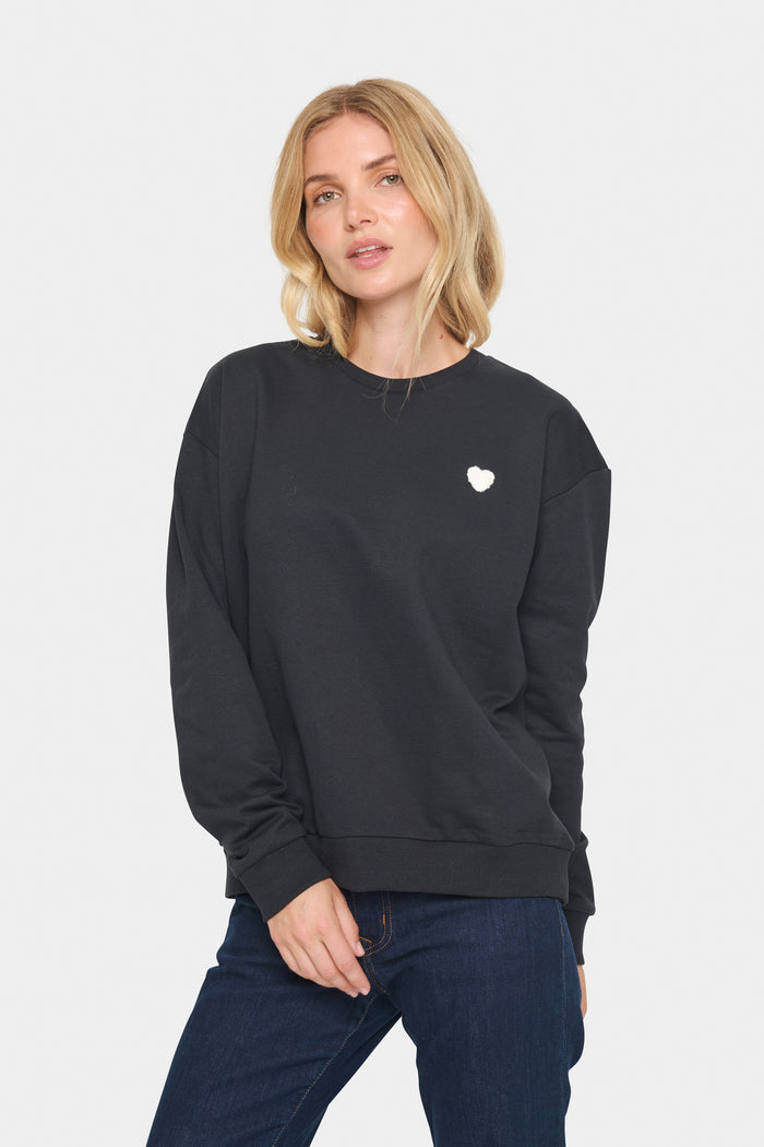 Saint Tropez Hannika Black Heart Supersoft Fleece Lined Sweatshirt, 30513631