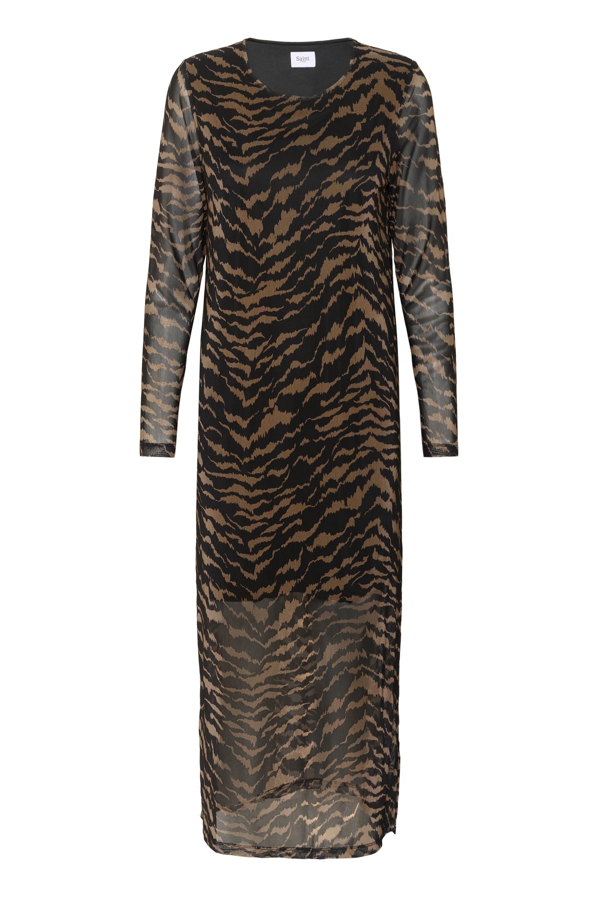 Saint Tropez Zulvir Black/Chocolate Abstract Printed Mesh Midi Dress, 30513971
