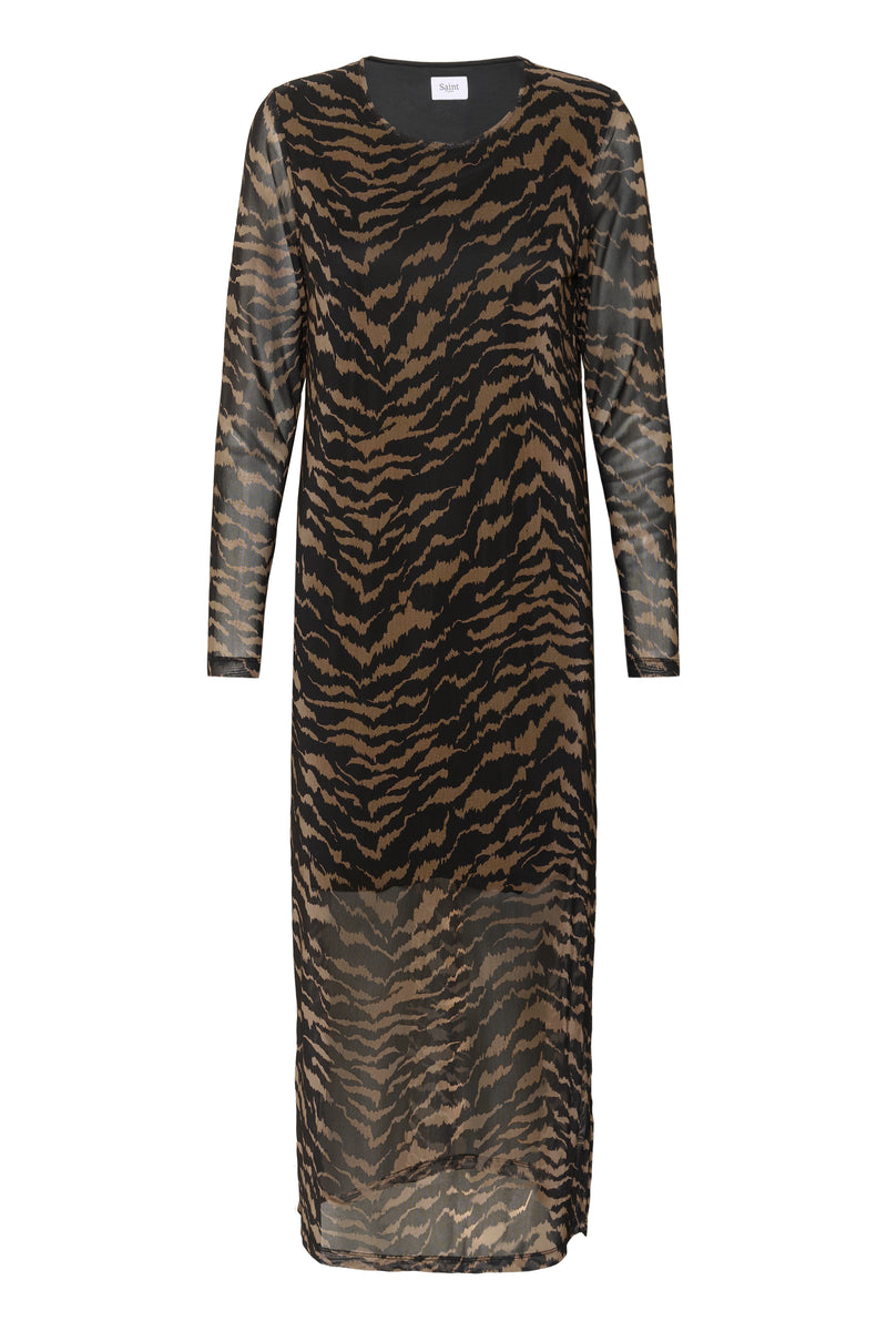 Saint Tropez Zulvir Black/Chocolate Abstract Printed Mesh Midi Dress, 30513971