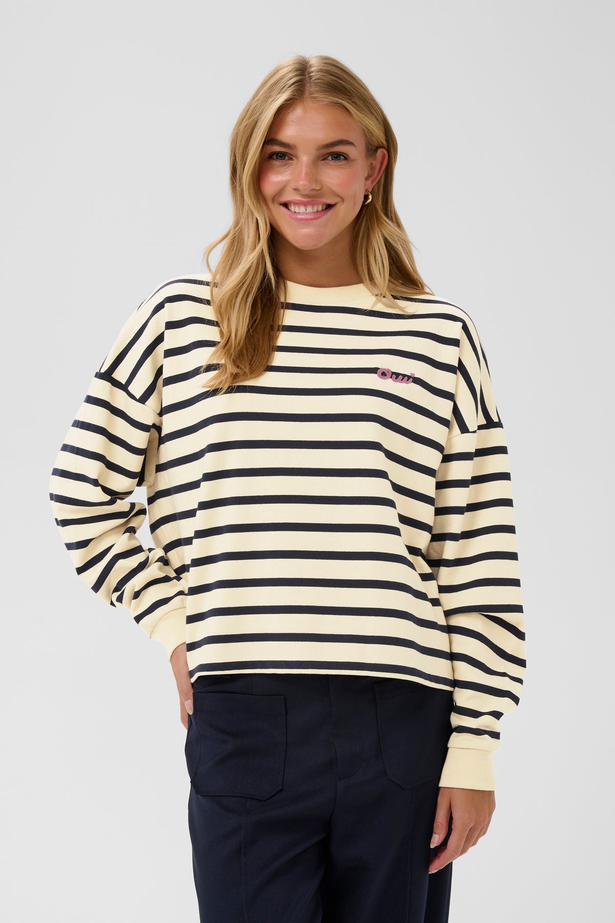 Saint Tropez Osiria Navy Striped Fleece Lined Sweatshirt, 30514808