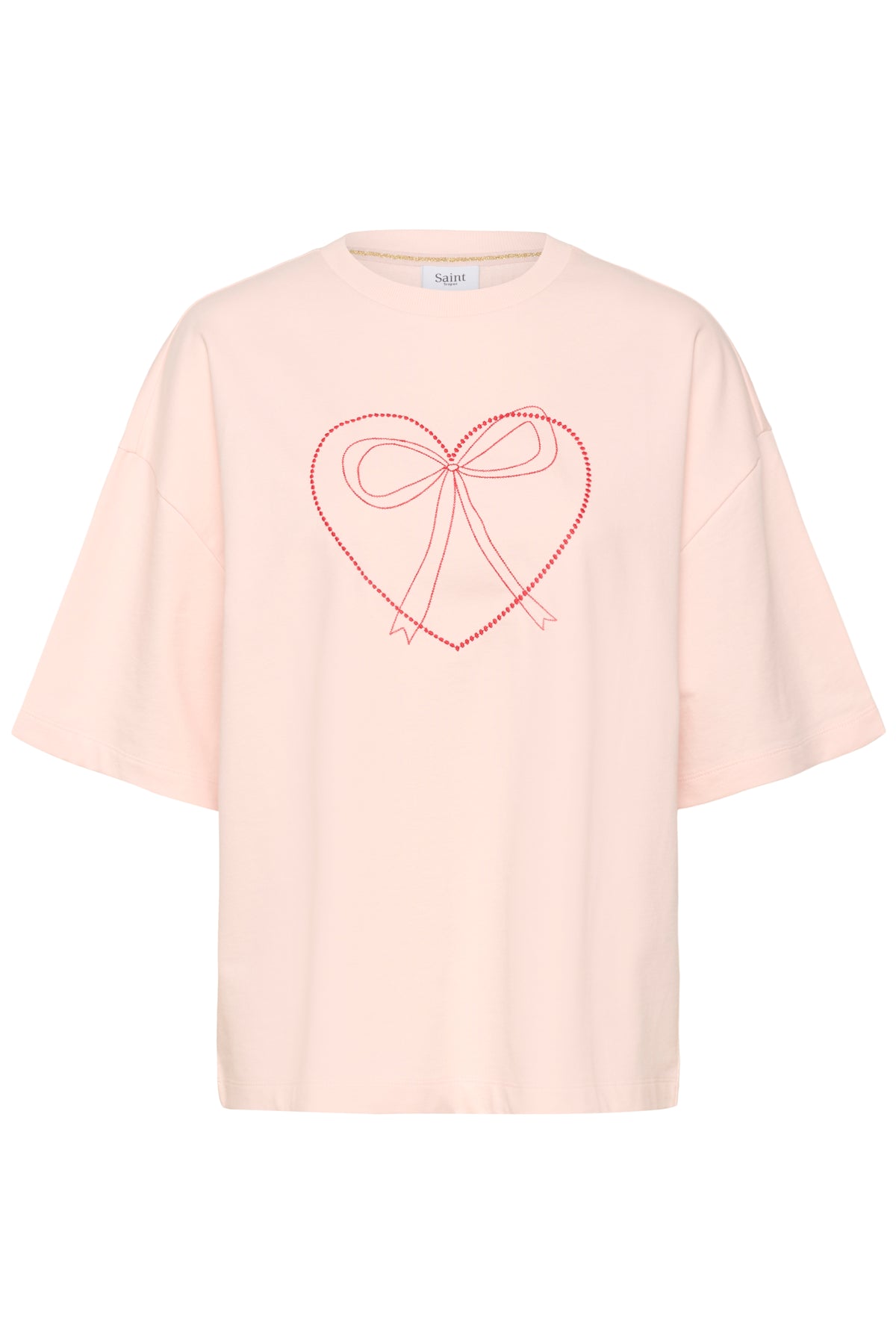 Saint Tropez Pexton Baby Pink Heart Bow Embroidered Boxy T-Shirt, 30514916