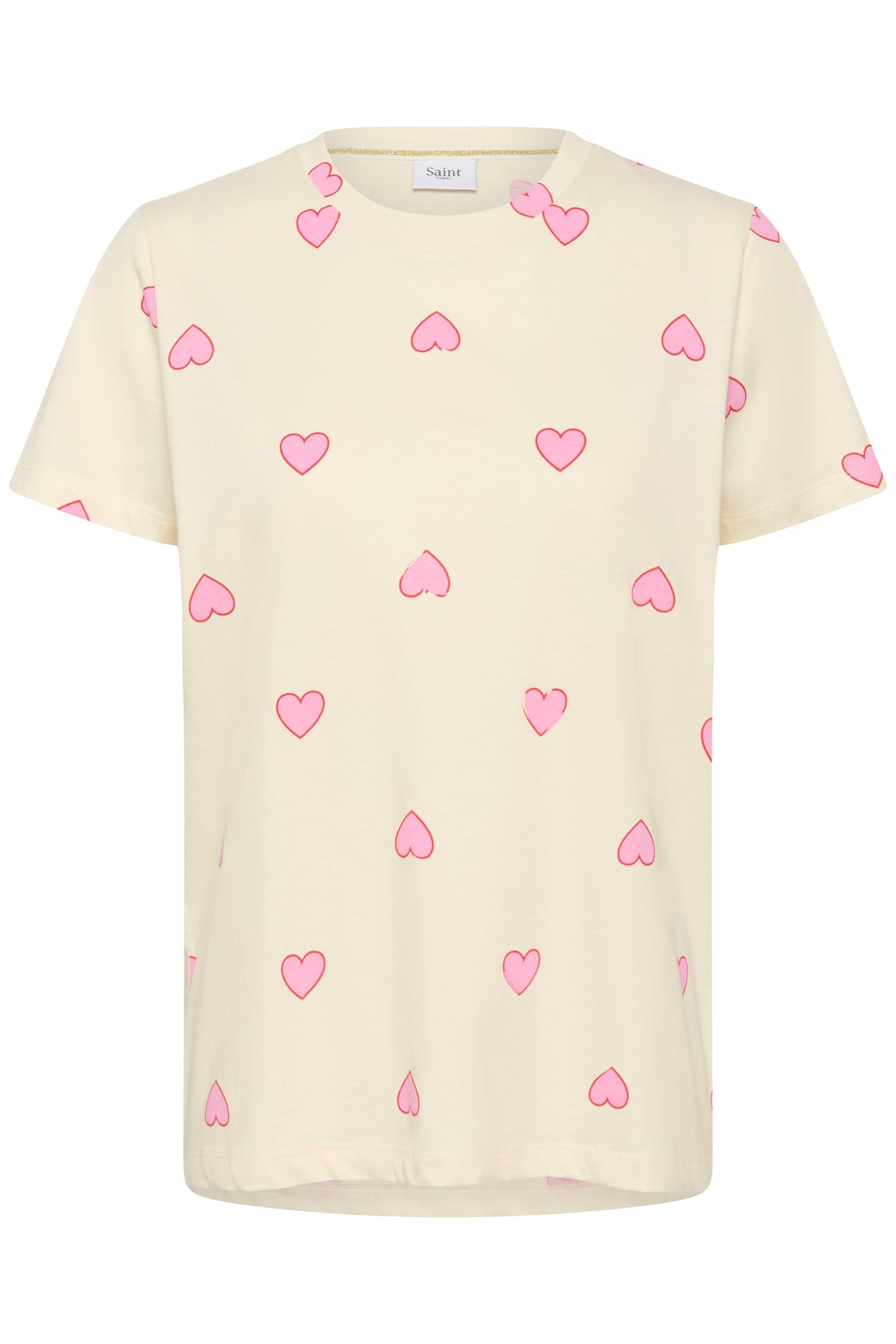 Saint Tropez Pixilina Cream Bonbon Pink Heart Print T-Shirt, 30514919