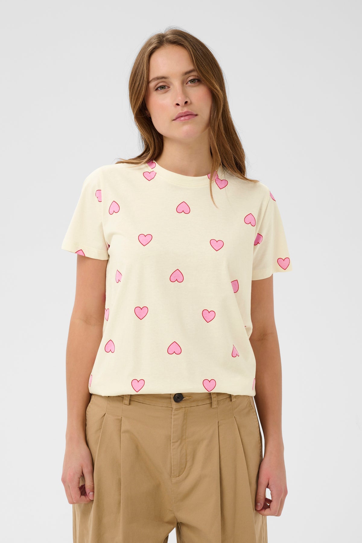 Saint Tropez Pixilina Cream Bonbon Pink Heart Print T-Shirt, 30514919