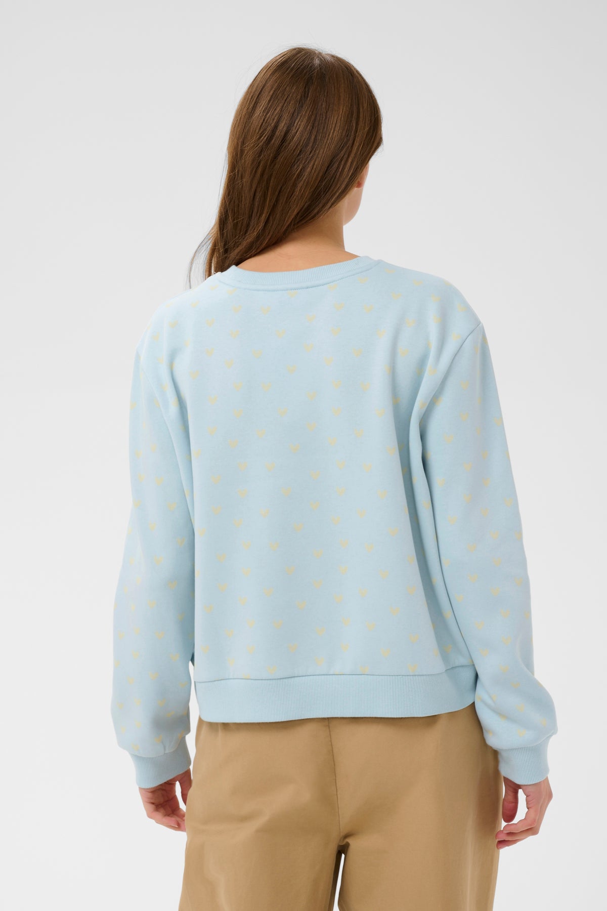 Saint Tropez Pamma Baby Blue/Beige Heart Print Fleece Lined Sweatshirt, 30514963