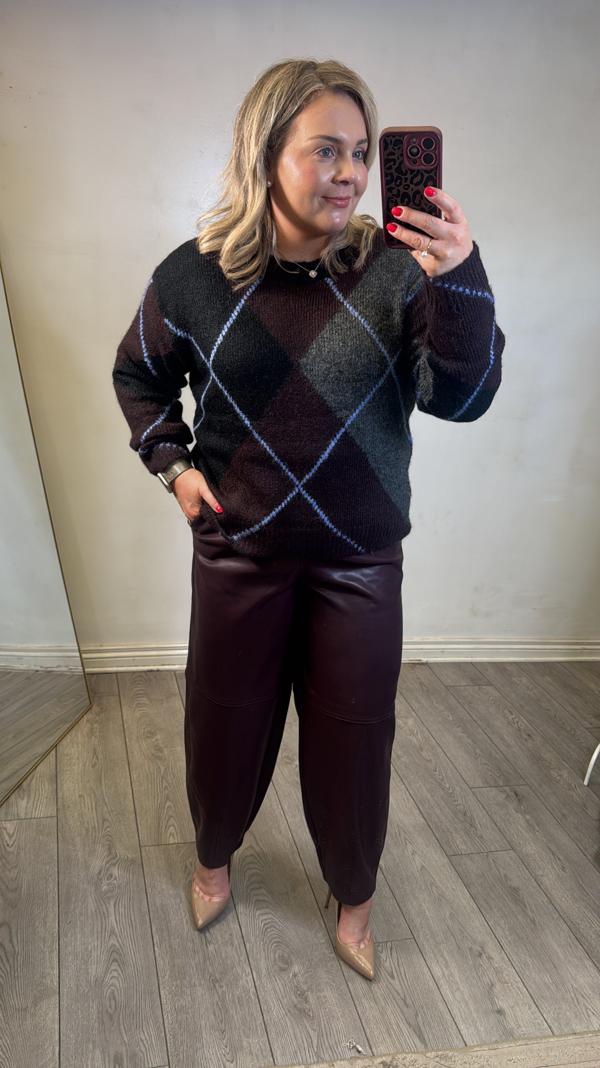 Kaffe Kaarense Fudge Burgundy Barrel Leg Faux Leather Joggers