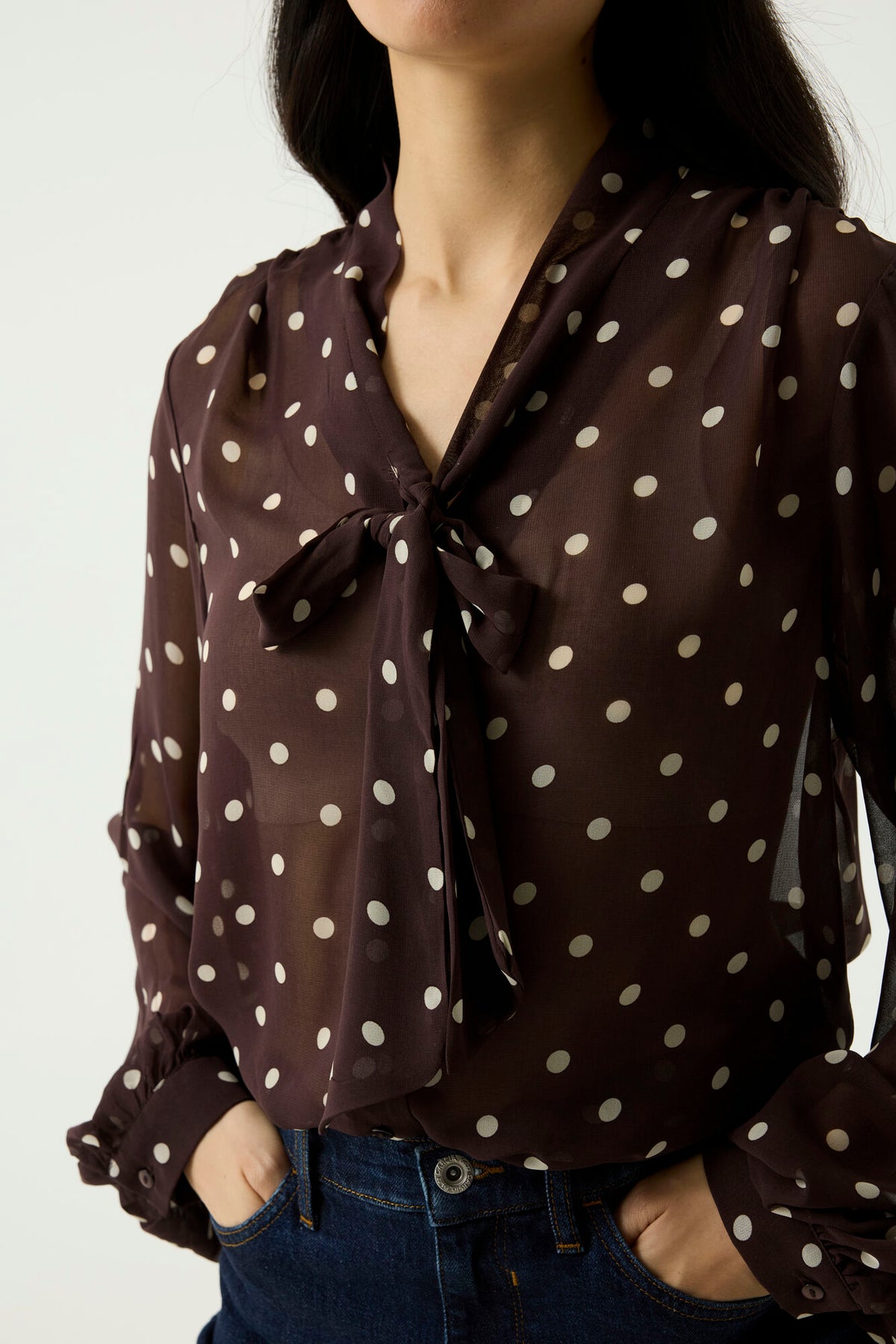 Garcia Hazel Bloom Polka Dot Tie Neck Shirt