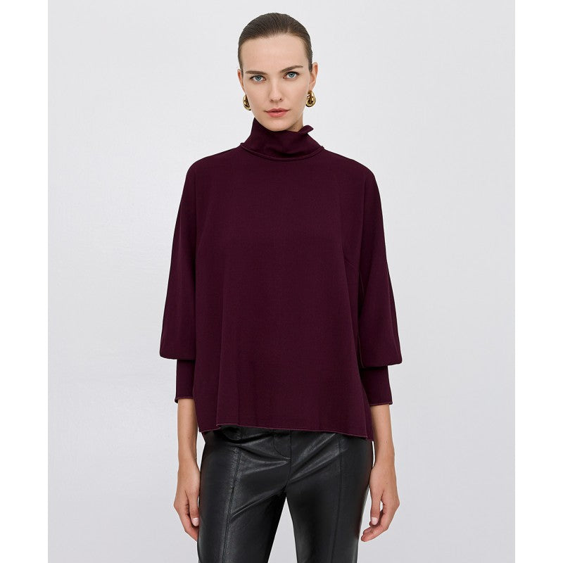 Access Fashion Burgundy Plum High Neck Blouse with Slit Detailing