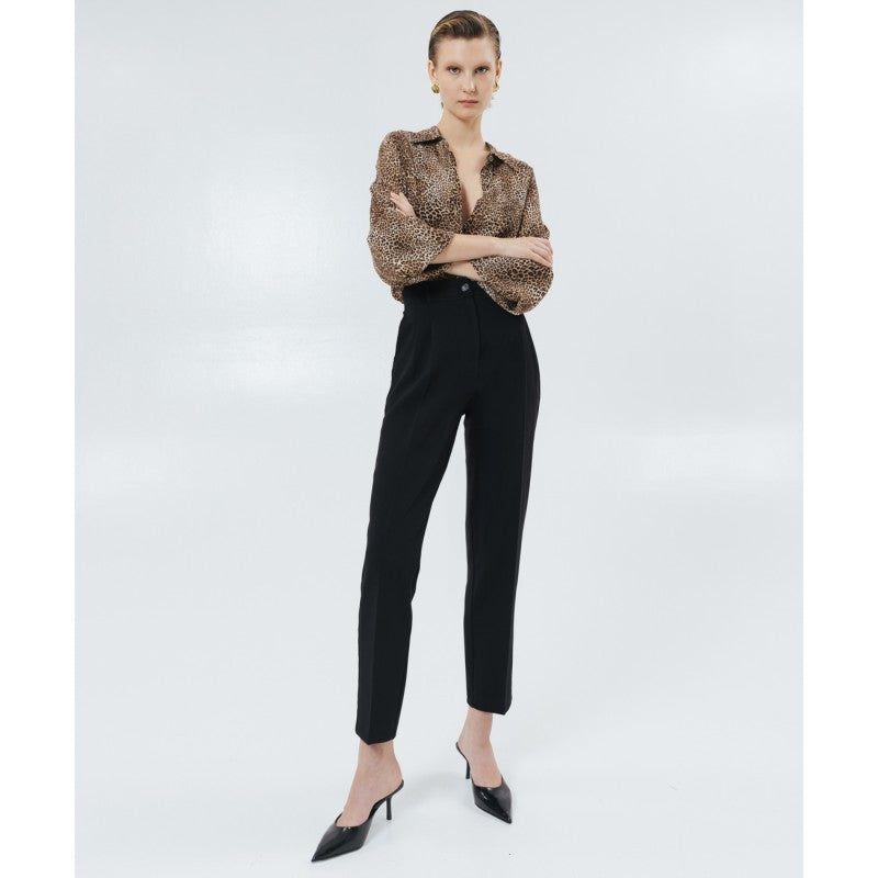 Access Fashion Highwaisted Black Cigarette Trousers with Pleated Detailing, 44-5077