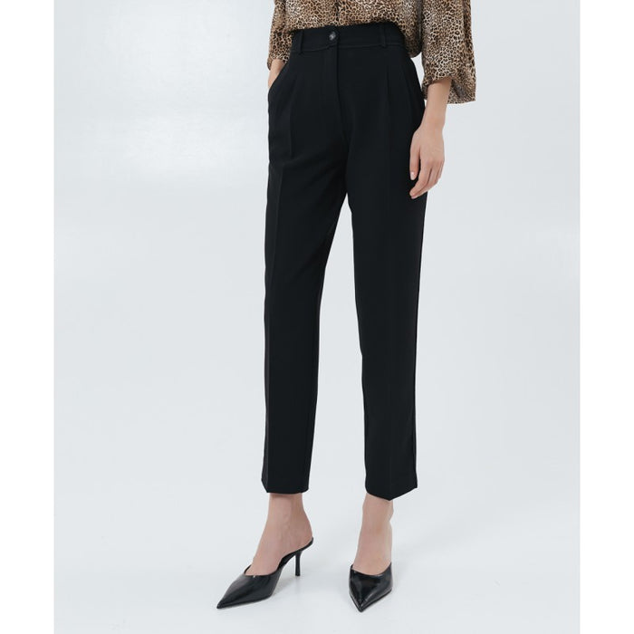 Access Fashion Highwaisted Black Cigarette Trousers with Pleated Detailing, 44-5077