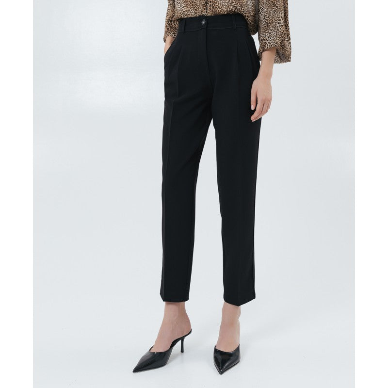 Access Fashion Highwaisted Black Cigarette Trousers with Pleated Detailing, 44-5077