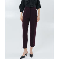 Access Fashion Highwaisted Burgundy Plum Cigarette Trousers with Pleated Detailing