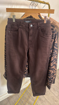 Toxik Highwaisted Boyfriend Chocolate Brown Cropped Jeans