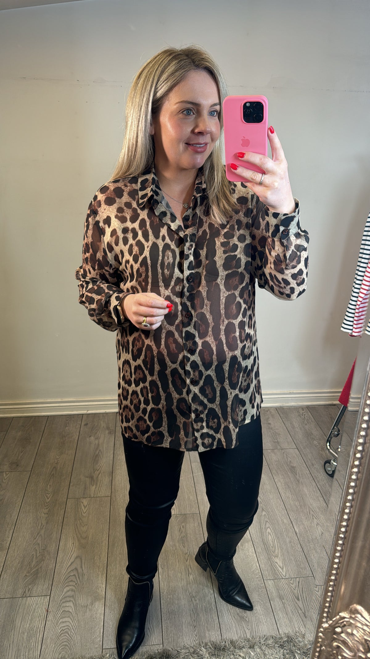 Access Fashion Leopard Oversized Longline Shirt, 44-7057