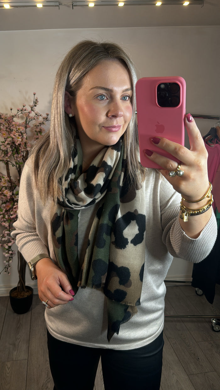 Ruby 67 Felicity Khaki Leopard Scarf