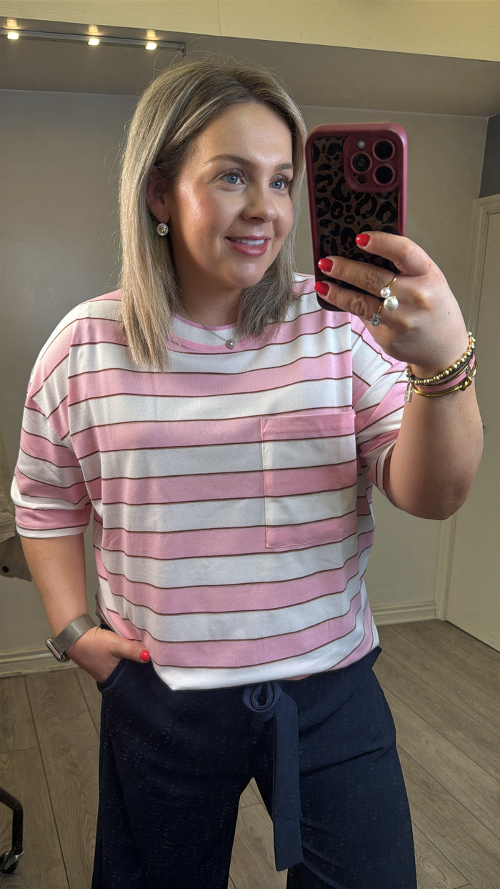 Coster Copenhagen Pink Stripe with Burgundy Oversized T-Shirt, 261-1120