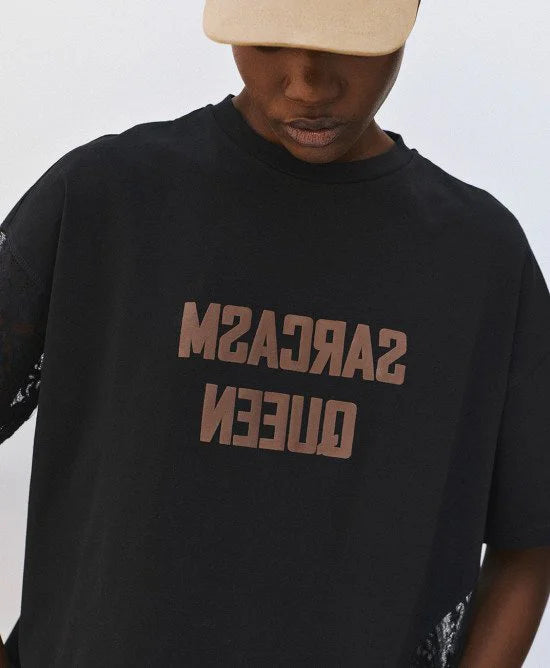 Access Fashion Black 'SARCASM QUEEN' Oversized Lace T-Shirt