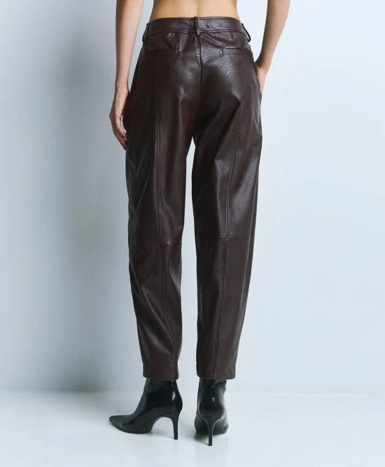 Access Fashion Coffee Faux Leather Barrel Leg Trousers, 64-5021