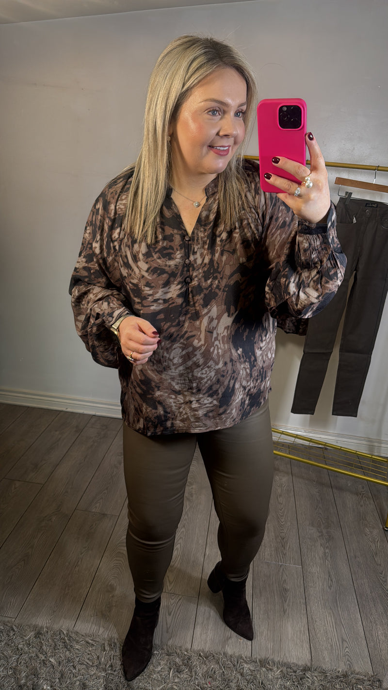 Toxik Chocolate Brown Taupe Highwaisted Bum Lift Matte Coated Jeans