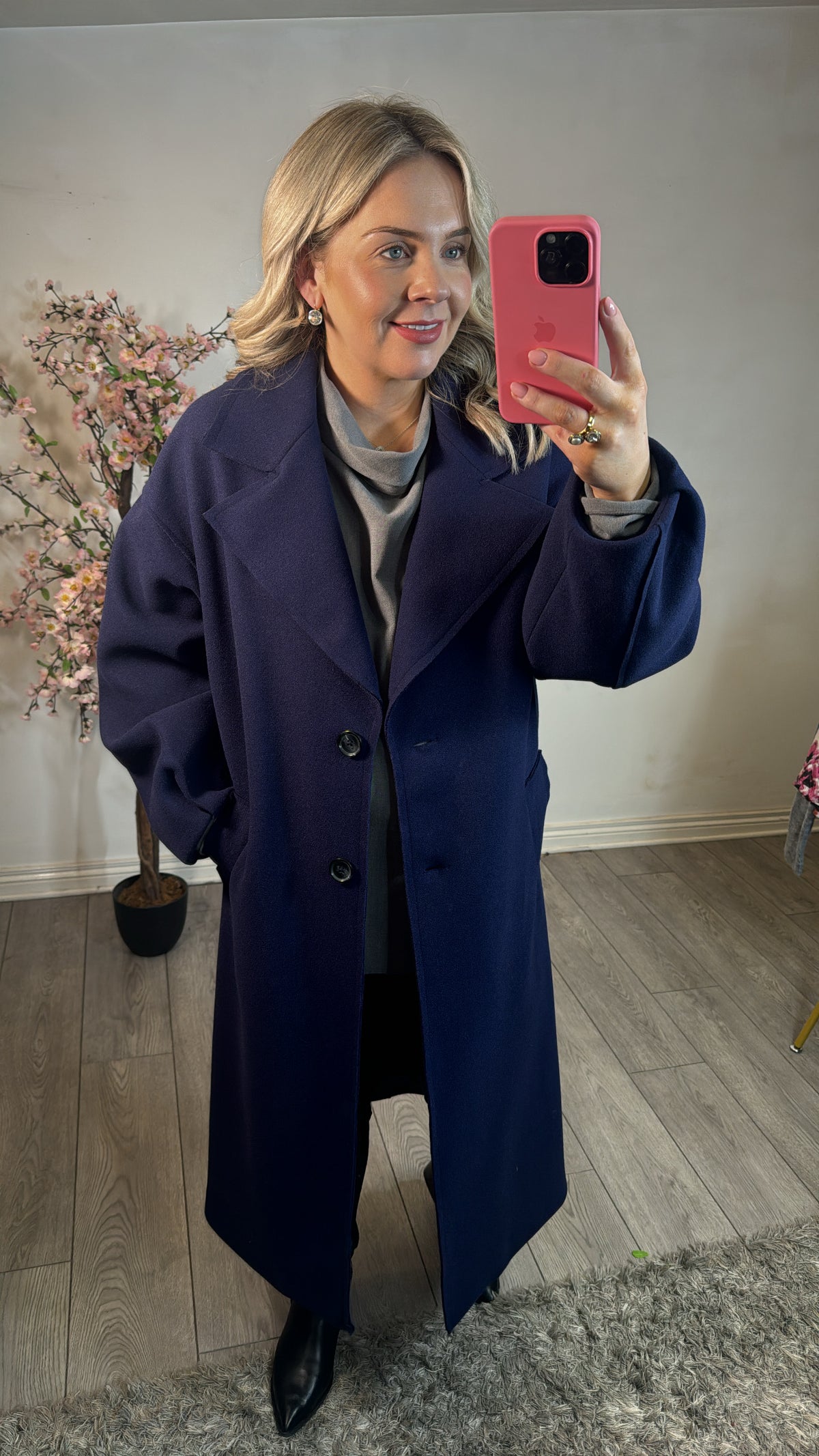 Access Fashion Navy Oversized Long Coat with Sleeve Detailing, 44-9013