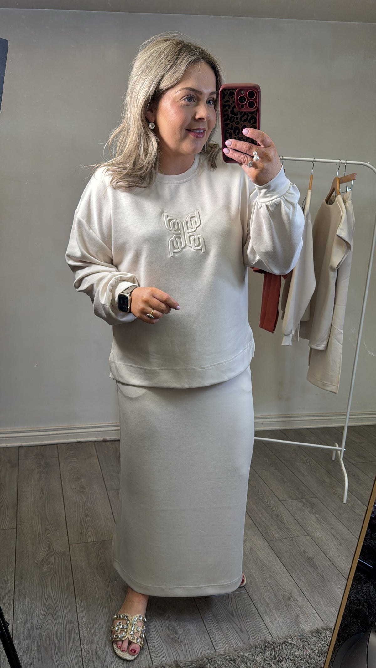 B.Young ByPusti Beige Modal Embossed Logo Sweatshirt, 20818707