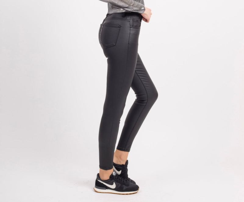 Toxik Black Highwaisted Bum Lift Matte Coated Jeans