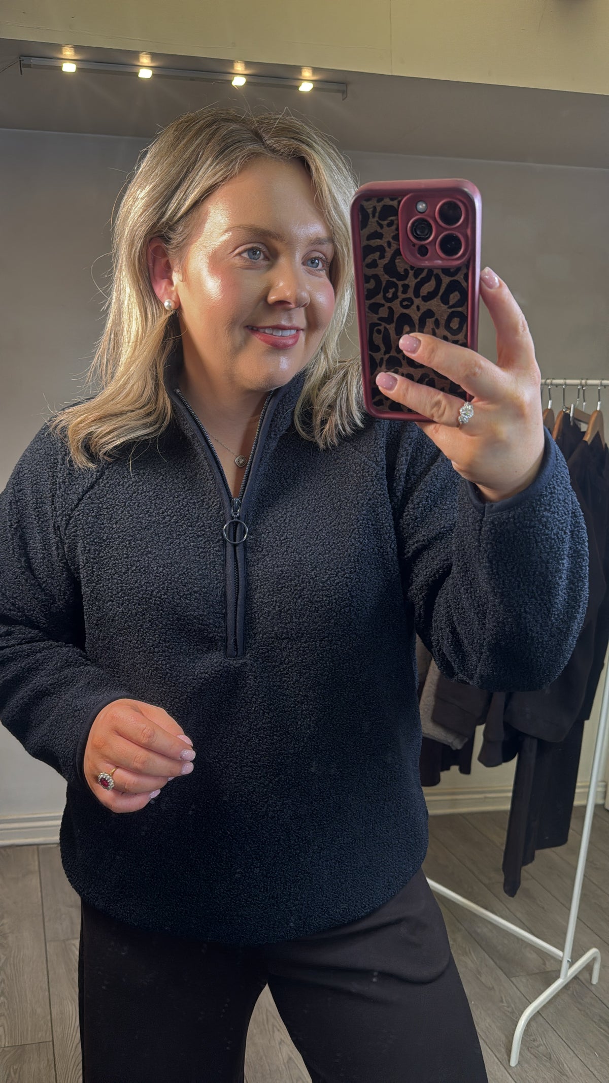 Fransa FrTenya Salute Navy 1/2 Zip Teddy Fleece