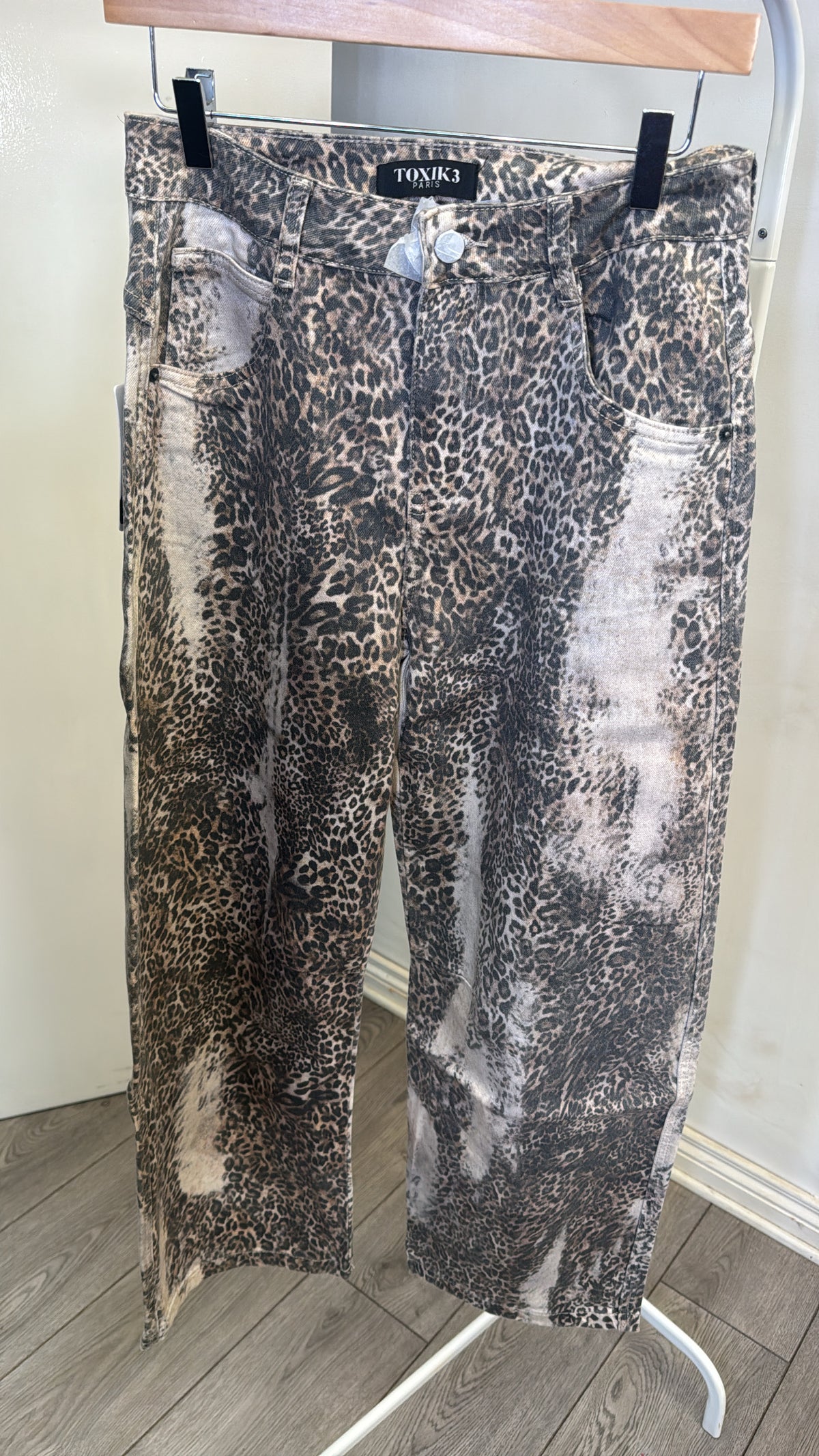 Toxik Highwaisted Barrel Leg Leopard Print Jeans