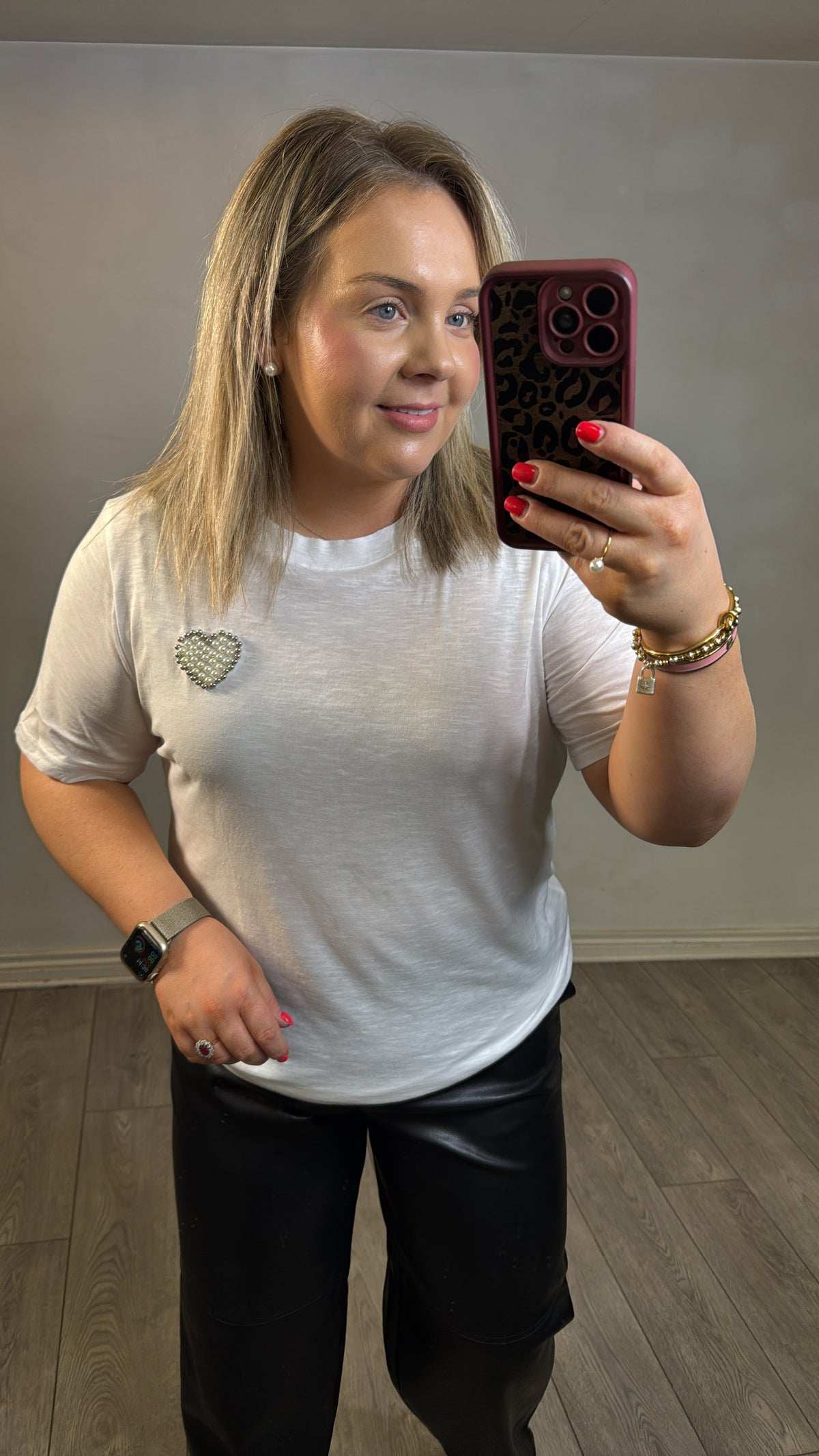 Coster Copenhagen Ultimate Basic White T-Shirt with Beaded Pearl Heart Patch