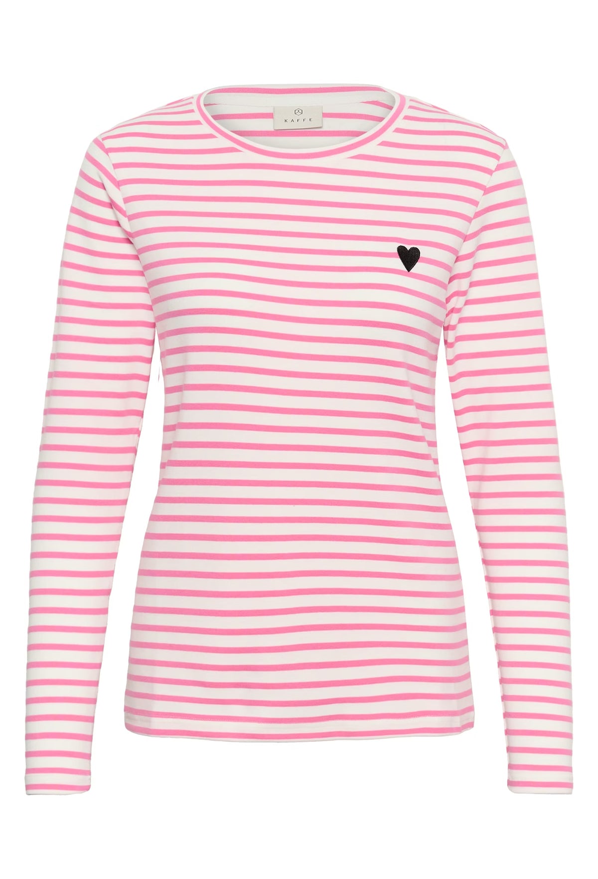 Kaffe Liddy Chalk/Power Pink Stripe Top with Black Heart