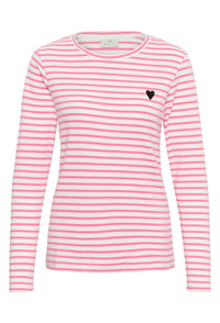 Kaffe Liddy Chalk/Power Pink Stripe Top with Black Heart