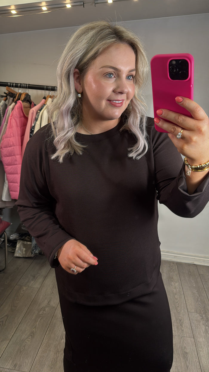 BACK IN STOCK - InWear Gincent Chocolate Brown Modal Supersoft Dipped Hem Sweatshirt