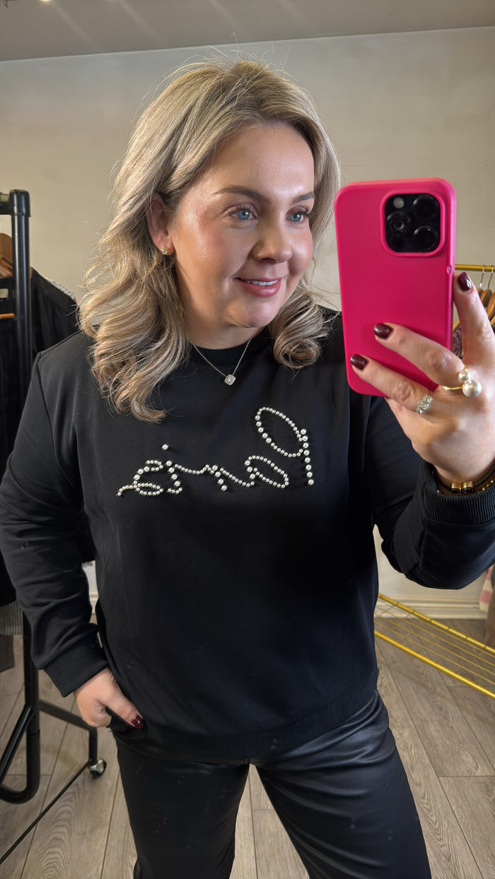 Saint Tropez Norris Black ‘PARIS’ Pearl Logo Sweatshirt