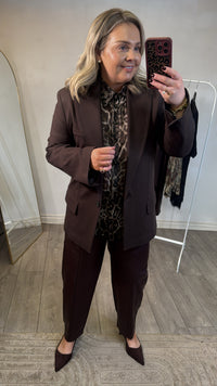Access Fashion Coffee Single Breasted Blazer with Slit Detailing, 64-1085