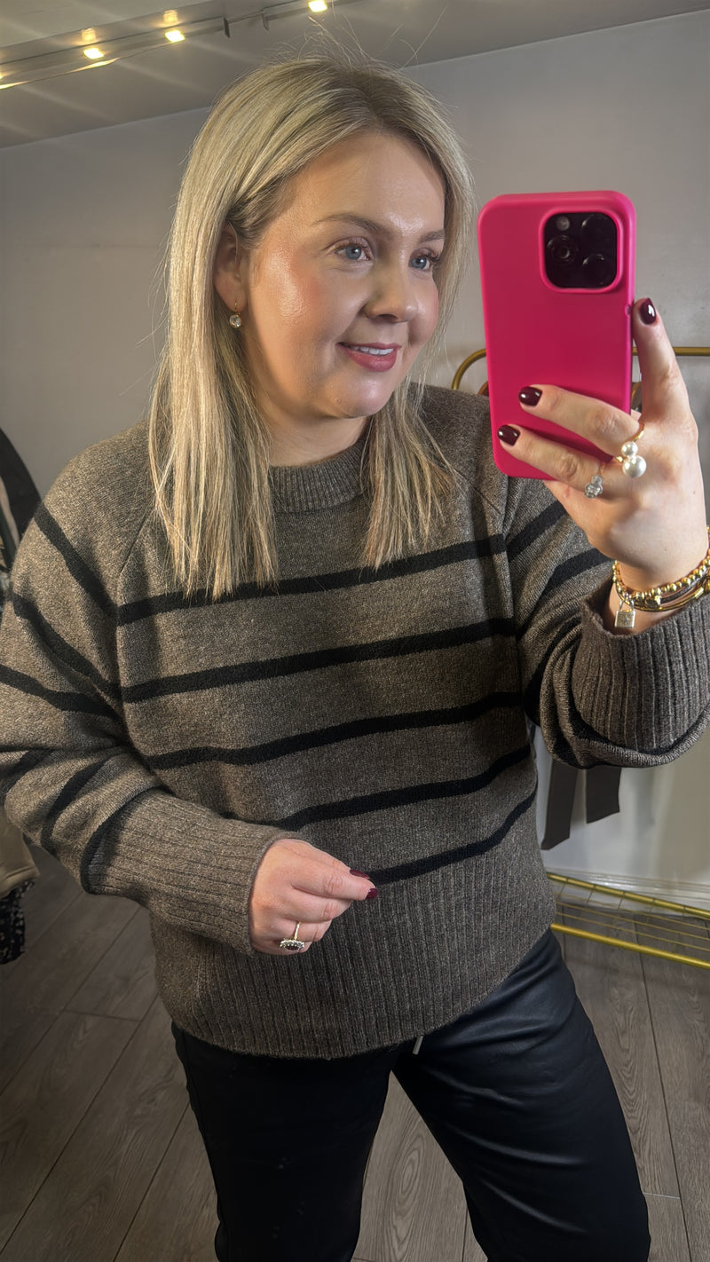 Kaffe Kaerin Brown Melange Striped Knit