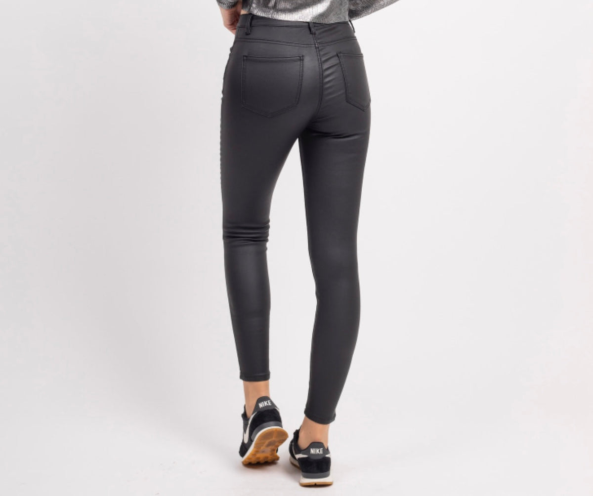 Toxik Black Highwaisted Bum Lift Matte Coated Jeans